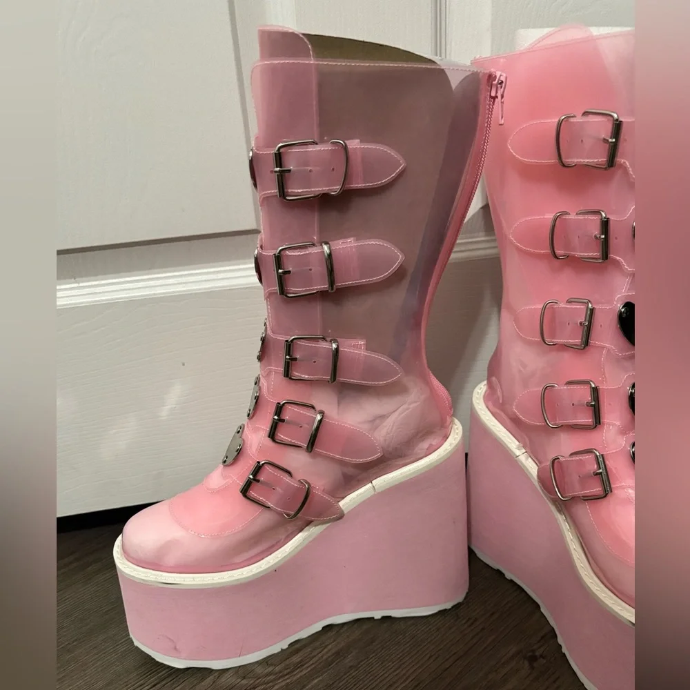Demonia Swing-230C Clear Baby Pink Lovesick Trinity Boots